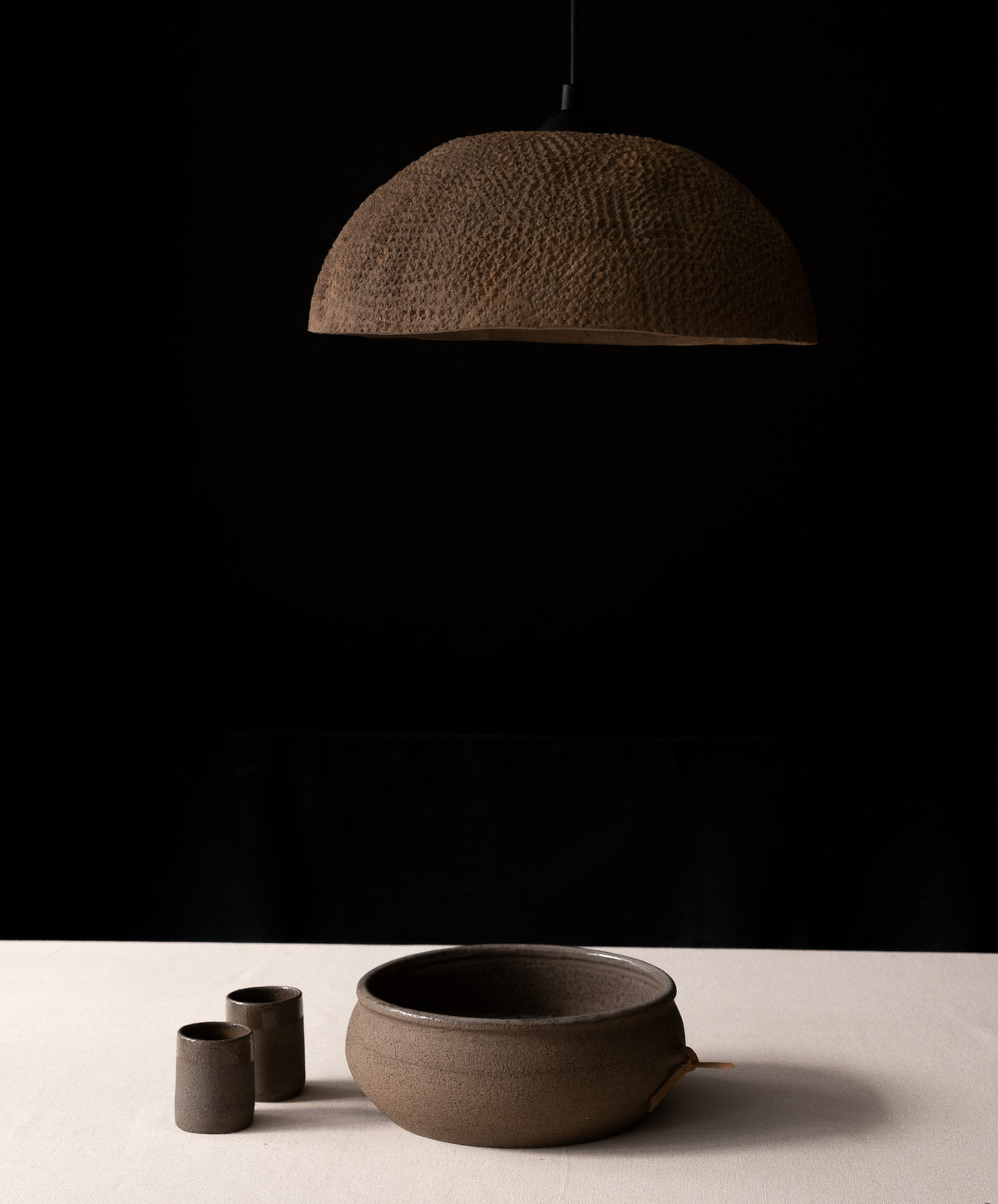 Moris brown handmade ceramic pendant light, wabi sabi stoneware – image 2