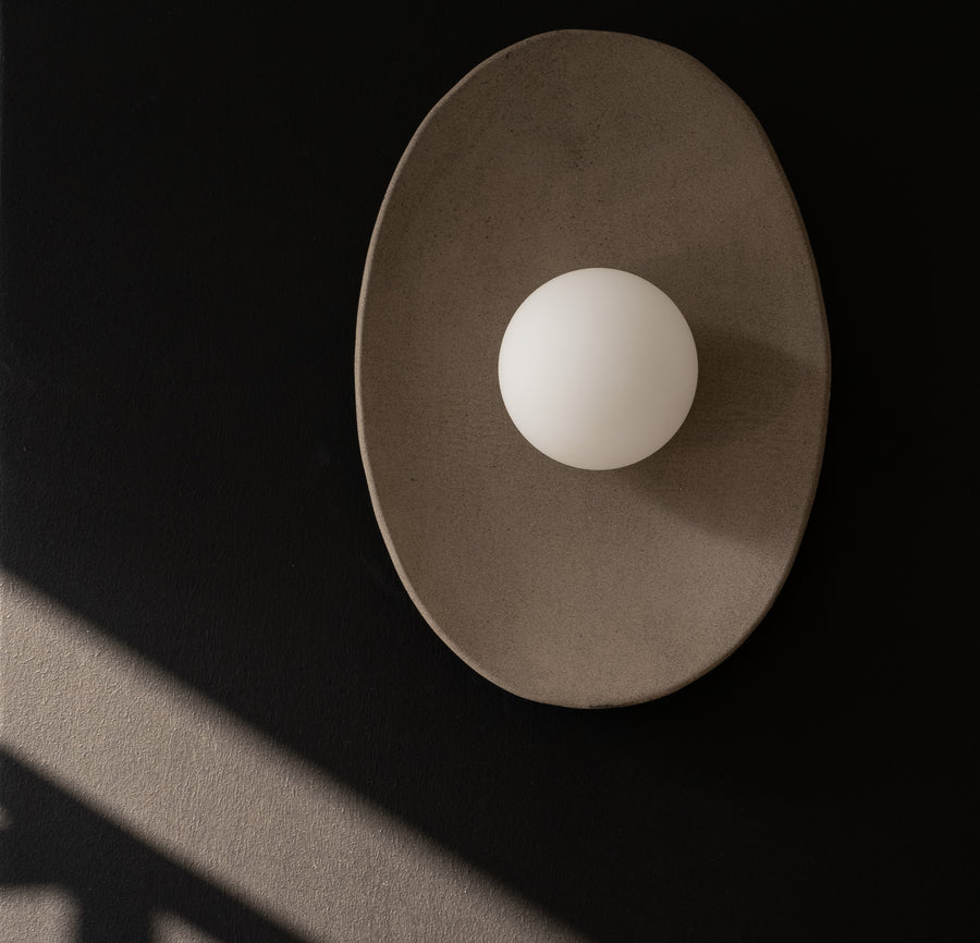 Avelo – handmade grey ceramic wall sconce in natural stoneware clay by Geza Ceramic Studio