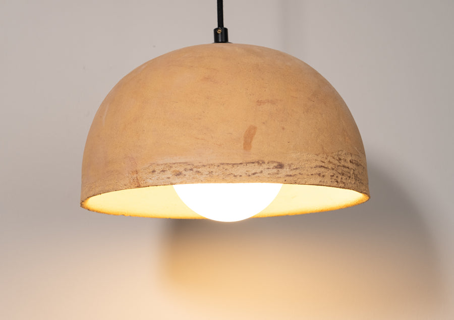 Thalen – handmade yellow ceramic pendant light in natural stoneware clay by Geza Ceramic Studio