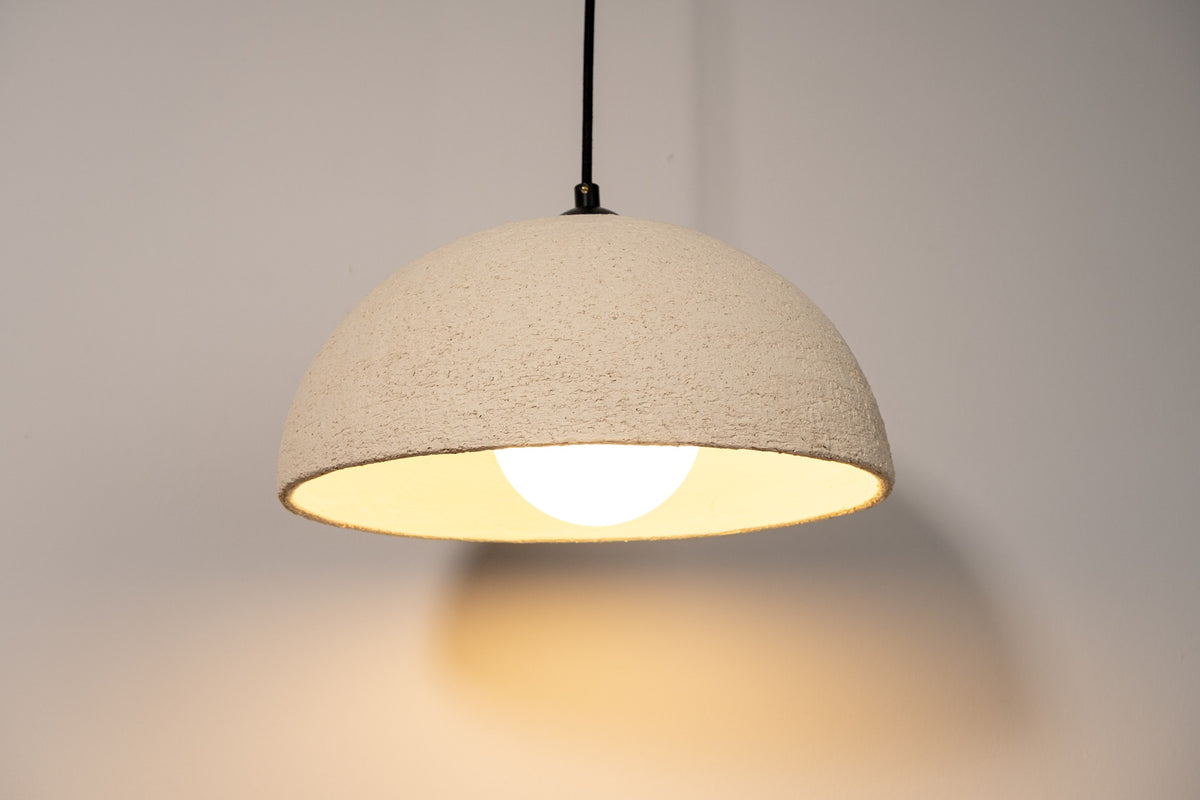 Norena – handmade white ceramic pendant light in natural stoneware clay by Geza Ceramic Studio