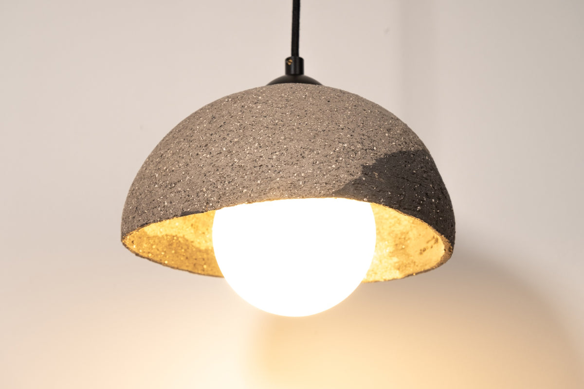 Liorin – handmade ceramic pendant light in natural stoneware clay by Geza Ceramic Studio