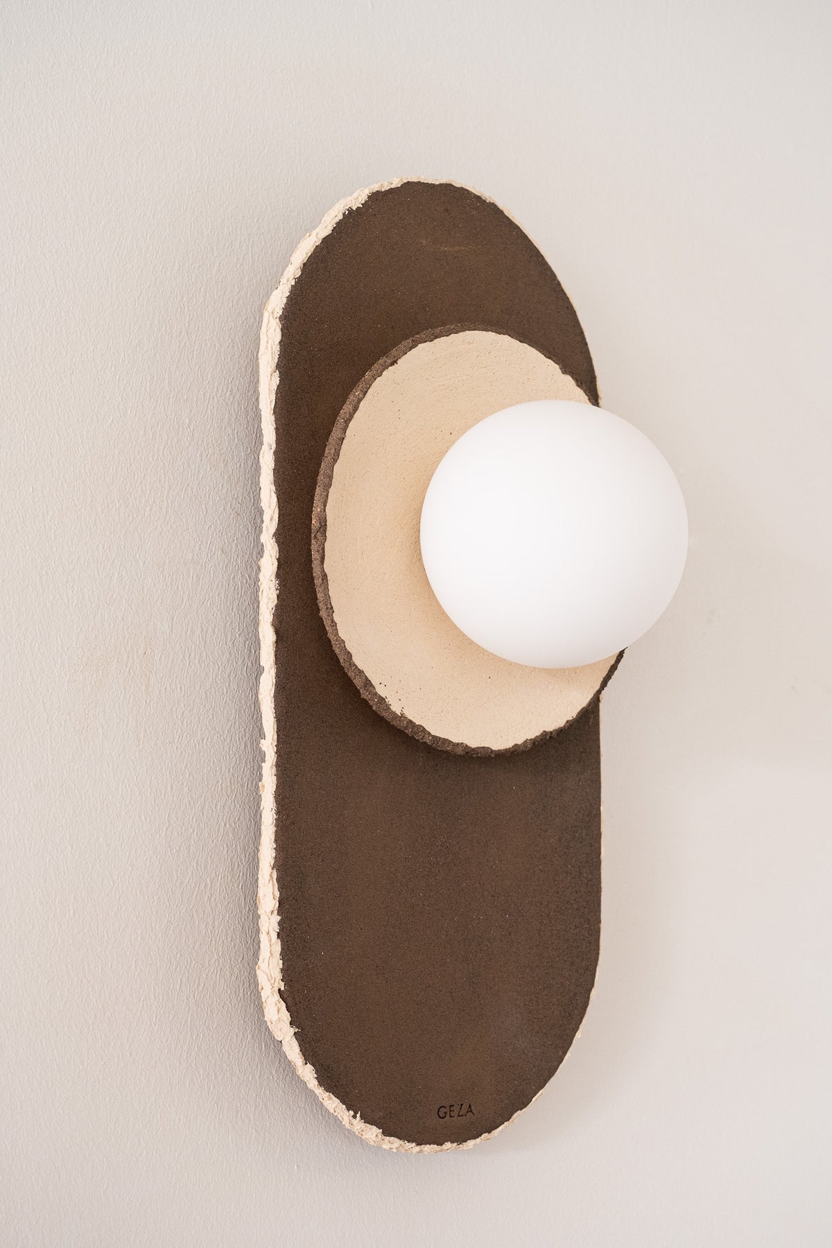 Mori – handmade brown & white ceramic wall sconce in natural stoneware clay by Geza Ceramic Studio