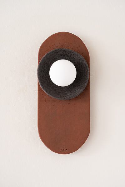 25 inc Terracotta Modern Handmade Ceramic Wall Lamp, Japandi Ceramic Wall Sconce, Big Wall Lamp