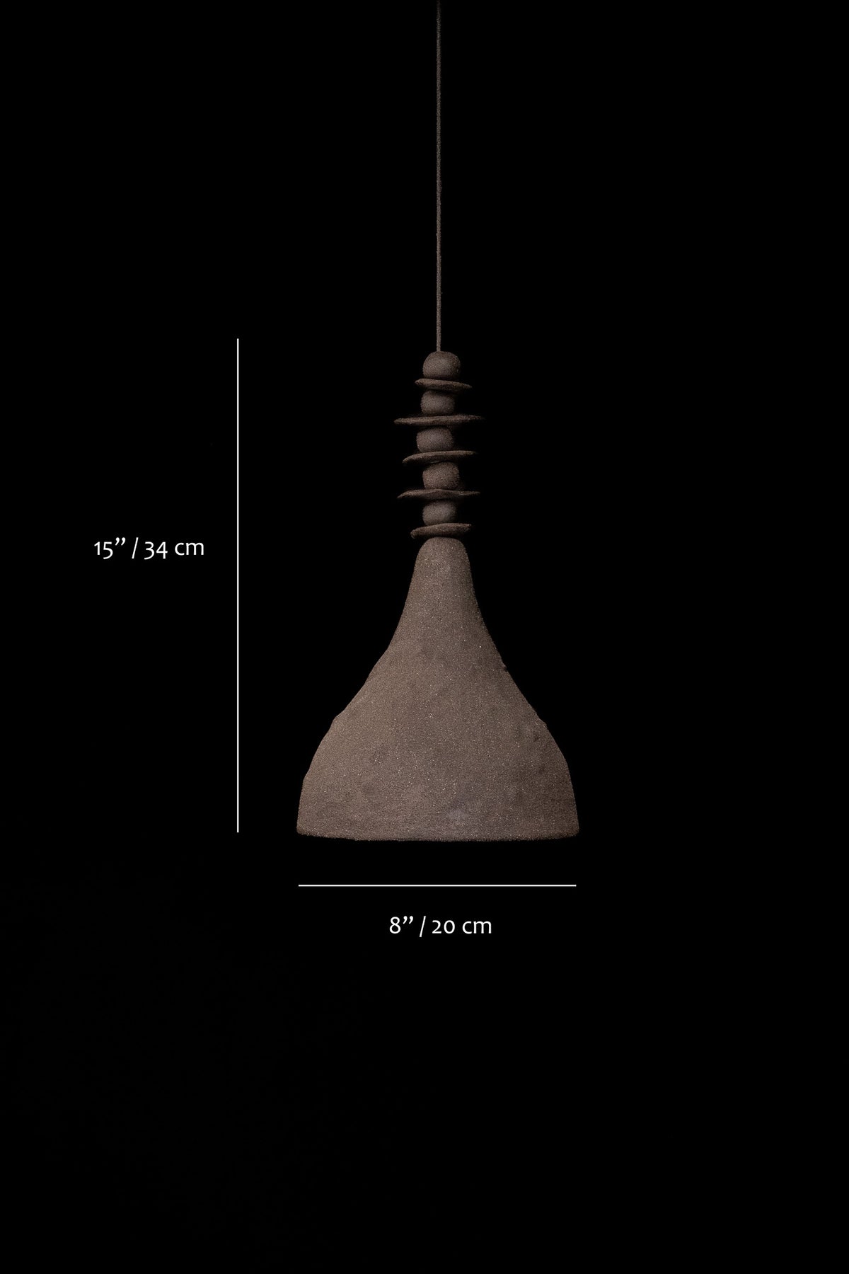 Aven dark brown handmade ceramic pendant light, wabi sabi stoneware – image 10
