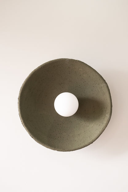 12 inches Wabi Sabi Handmade Ceramic Wall Lamp, Dark Green Ceramic Wall Sconces,
