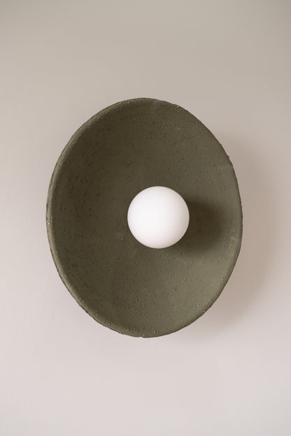 12 inches Wabi Sabi Handmade Ceramic Wall Lamp, Dark Green Ceramic Wall Sconces,