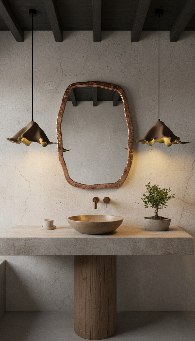 Kaira brown handmade ceramic pendant light, wabi sabi stoneware – image 8