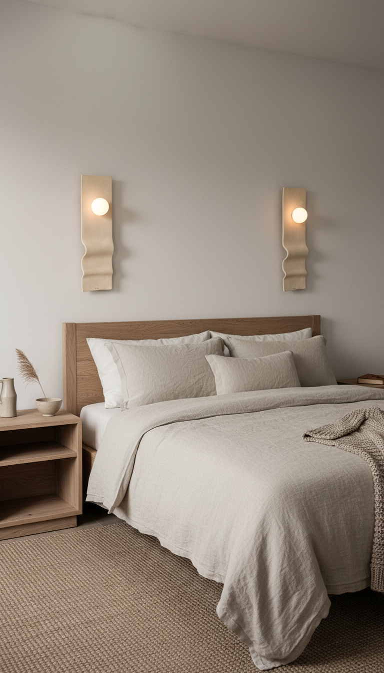 Calypso beige handmade ceramic wall sconce, wabi sabi stoneware – image 8