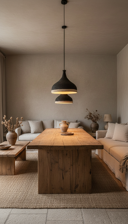 Wabi Sabi Black and White Amorphous Handmade Ceramic Pendant Chandelier, Natural Textured Kitchen Island Pendant Chandelier,