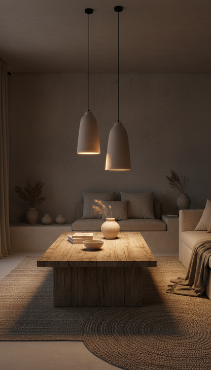 Wabi Sabi Uzun El Yapımı Seramik Sarkıt Avize, Doğal Dokulu Seramik Lamba, Mutfak Adası Avizesi