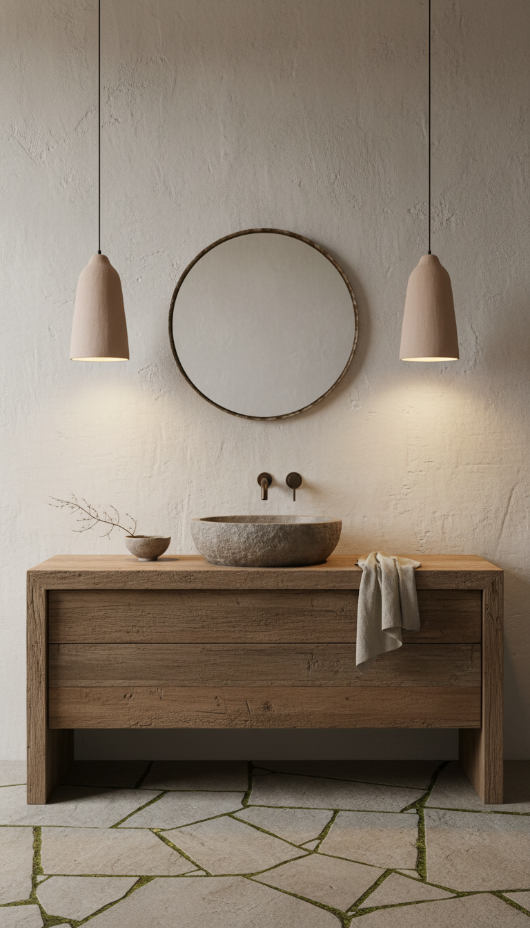 Mysia beige handmade ceramic pendant light, wabi sabi stoneware – image 4