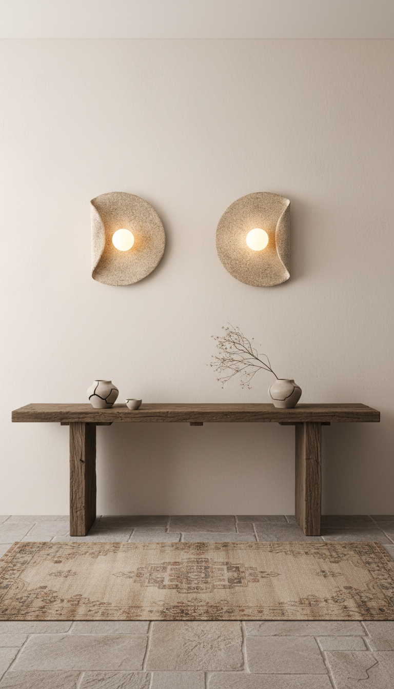 Minoa beige handmade ceramic wall sconce, wabi sabi stoneware – image 6