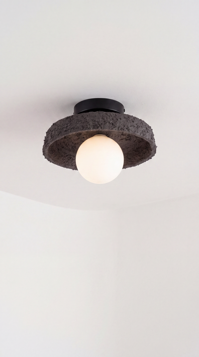 Black Handmade Ceramic Flush Mount Ceiling Light – Wabi Sabi Modern Ceiling Lamp