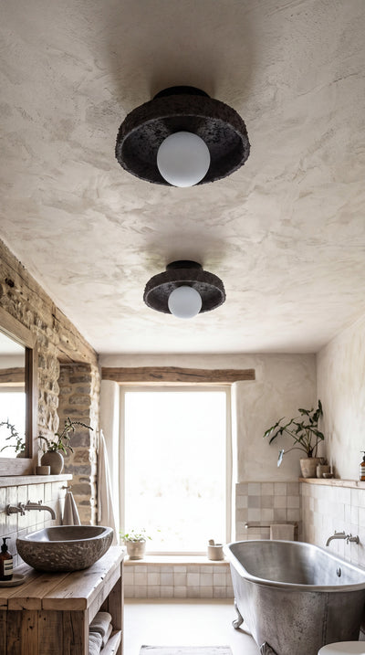 Black Handmade Ceramic Flush Mount Ceiling Light – Wabi Sabi Modern Ceiling Lamp