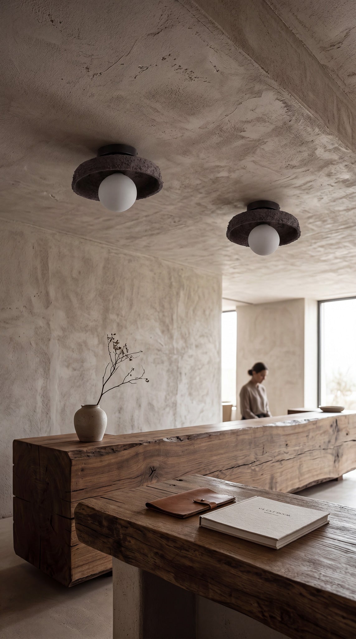 Black Handmade Ceramic Flush Mount Ceiling Light – Wabi Sabi Modern Ceiling Lamp