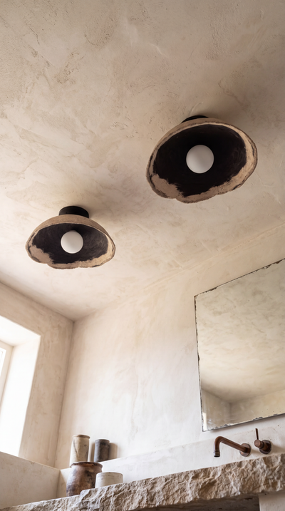 Handmade Ceramic Flush Mount Ceiling Light – Wabi Sabi Modern Ceiling Lamp