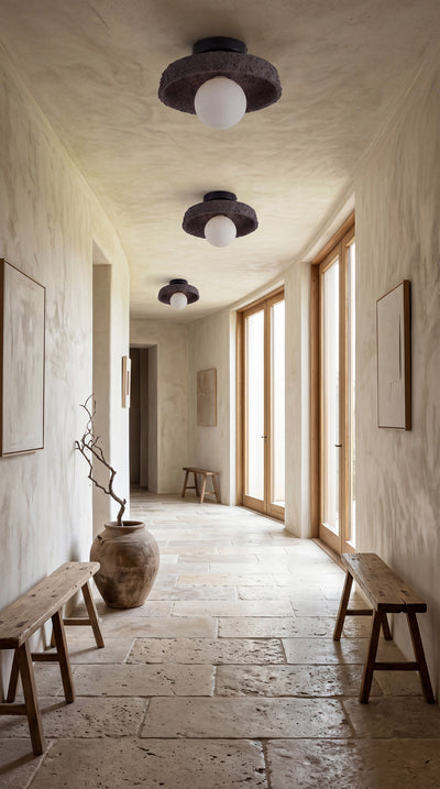 Black Handmade Ceramic Flush Mount Ceiling Light – Wabi Sabi Modern Ceiling Lamp