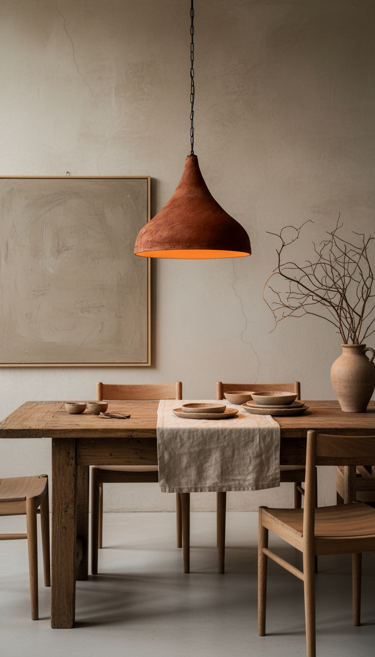 Wabi Sabi Handmade Ceramic Pendant Light: Terracotta Kitchen Island Lighting