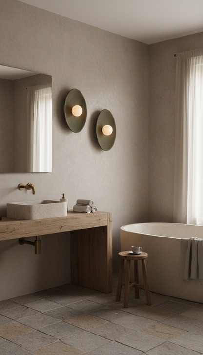 12 inches Wabi Sabi Handmade Ceramic Wall Lamp, Dark Green Ceramic Wall Sconces,