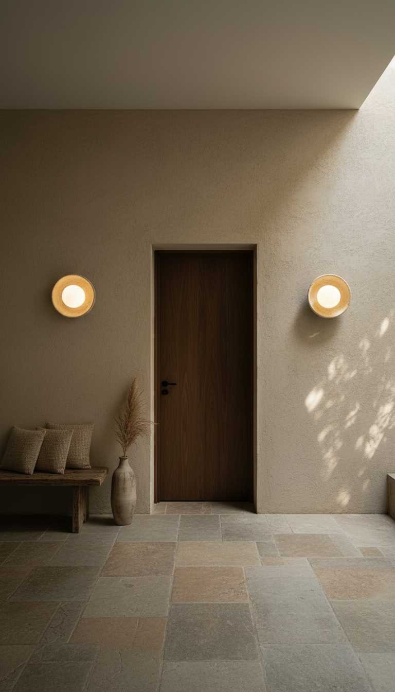 Lunor beige handmade ceramic wall sconce, wabi sabi stoneware – image 8