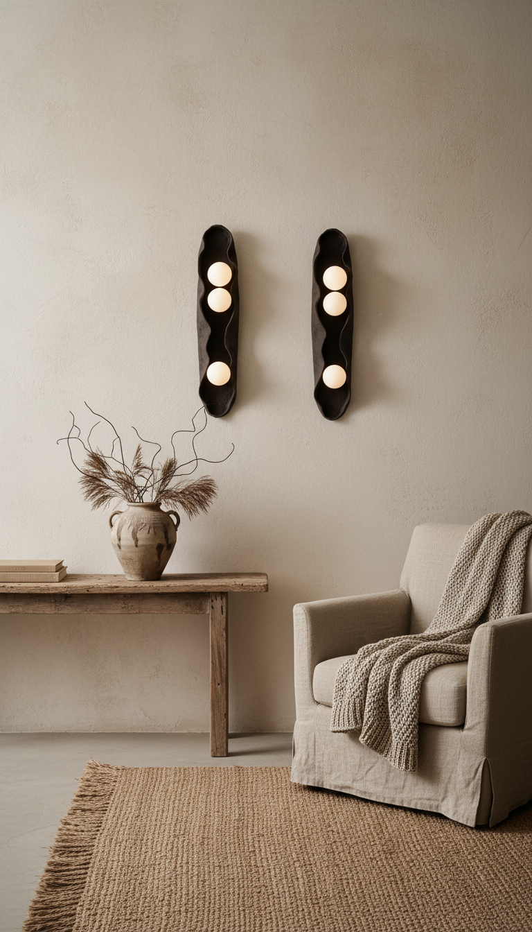 Noa black handmade ceramic wall sconce, wabi sabi stoneware – image 8
