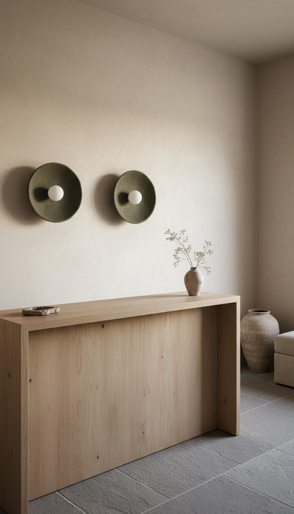 12 inches Wabi Sabi Handmade Ceramic Wall Lamp, Dark Green Ceramic Wall Sconces,