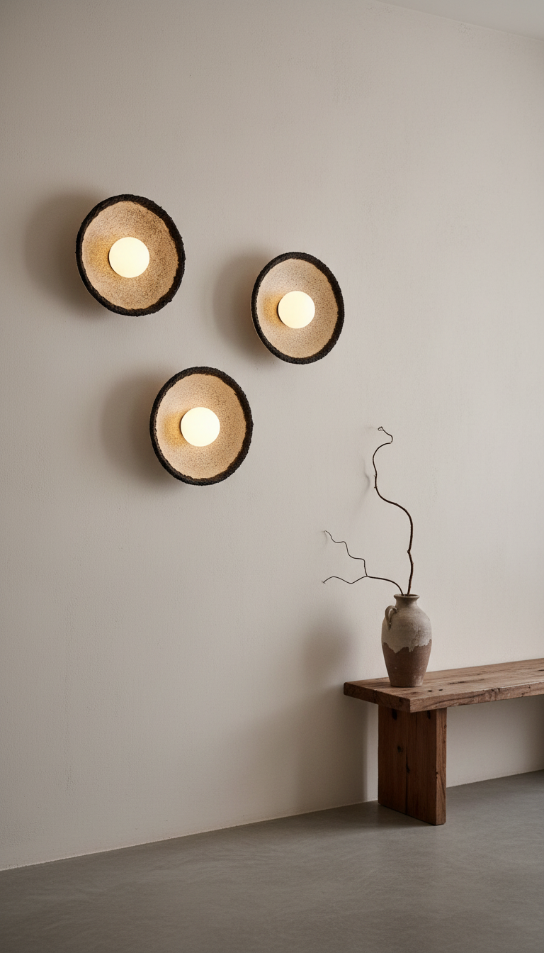 Liora beige handmade ceramic wall sconce, wabi sabi stoneware – image 4