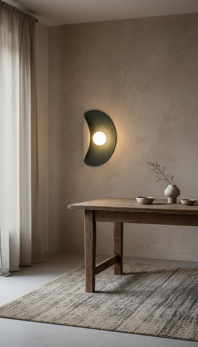 Dark Green Wall Lamp, Modern Handmade Ceramic Wall Sconce, Large Wall Decore
