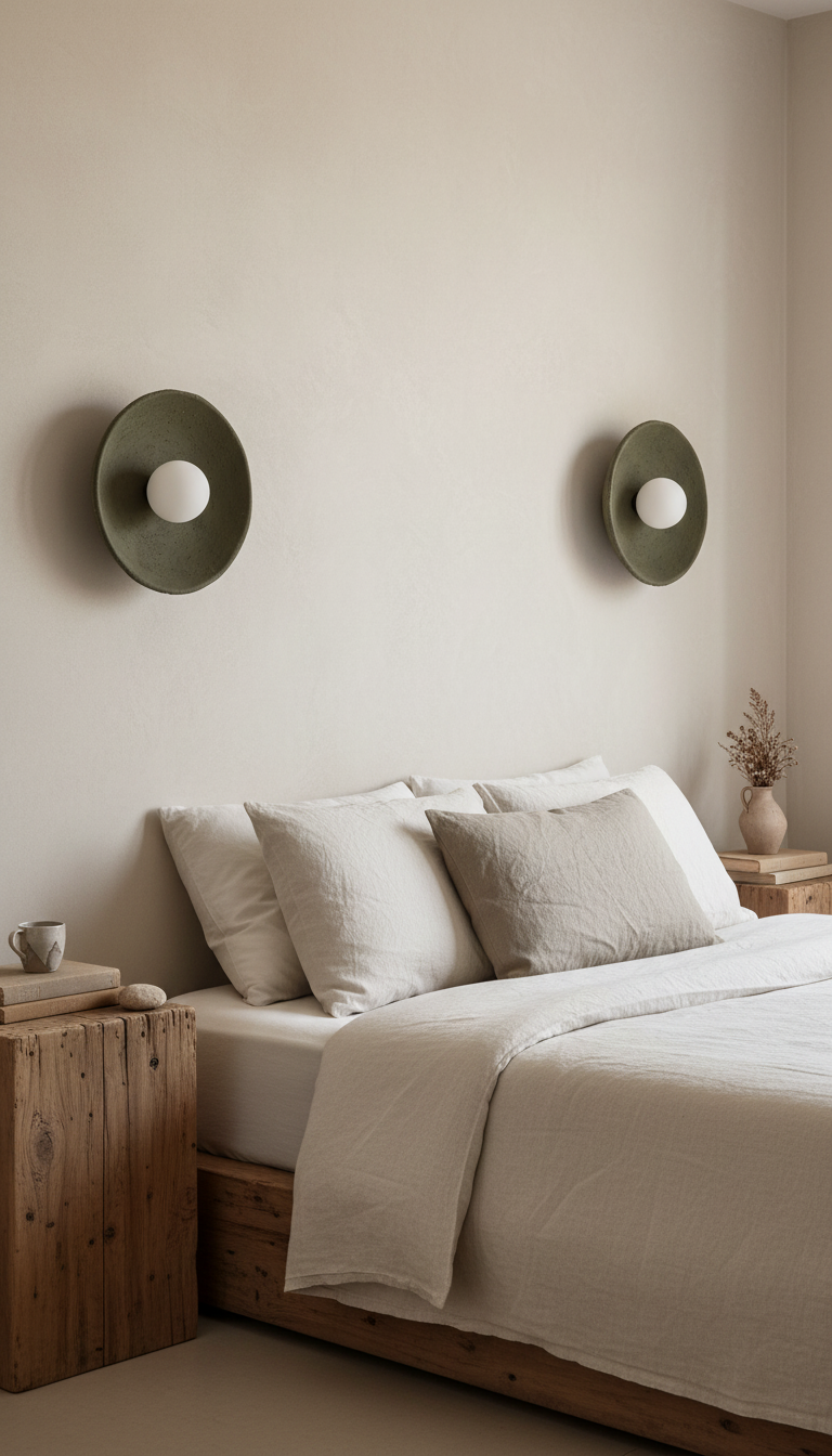 12 inches Wabi Sabi Handmade Ceramic Wall Lamp, Dark Green Ceramic Wall Sconces,