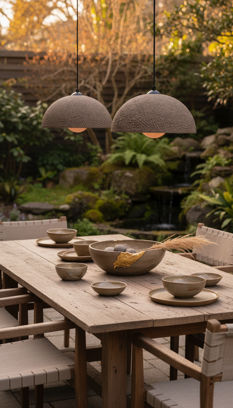 Brown Special Texture Handmade Wabi Sabi Stoneware Ceramic Pendant Light