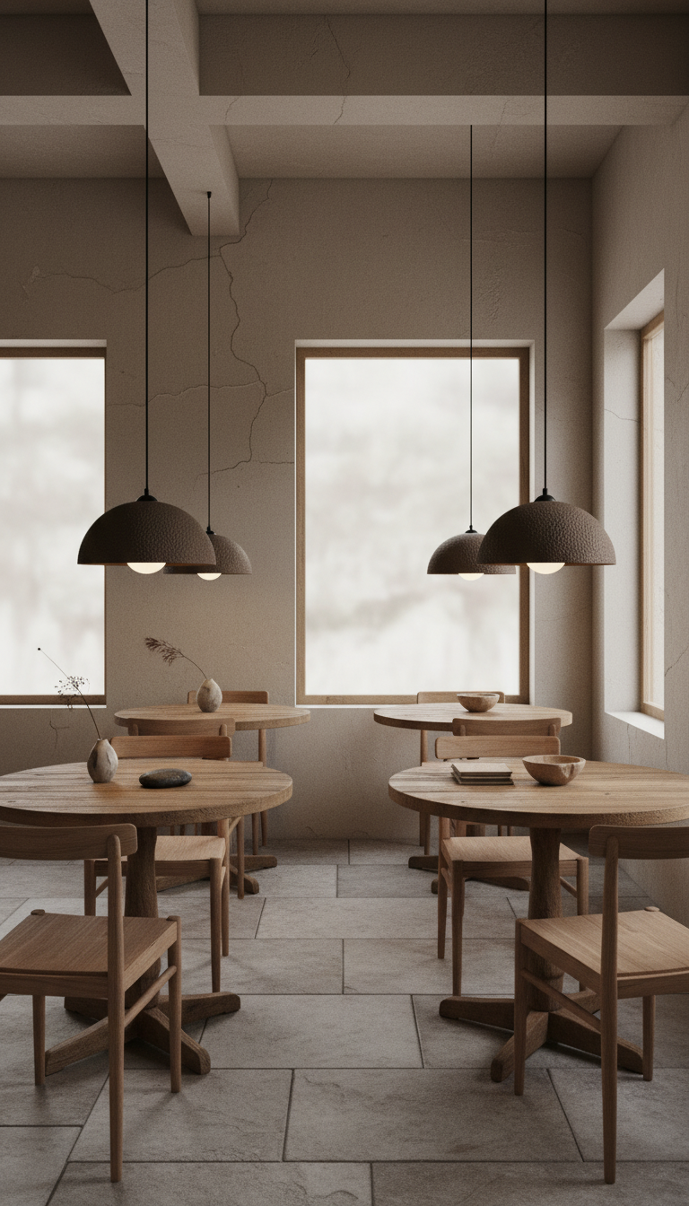 Brown Special Texture Handmade Wabi Sabi Stoneware Ceramic Pendant Light