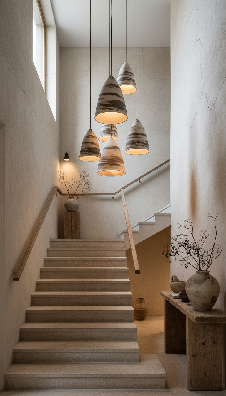 Auren beige & brown handmade ceramic pendant light, wabi sabi stoneware – image 4