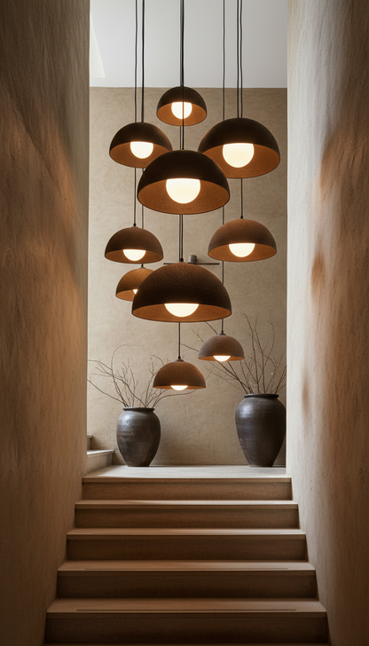 Brown Special Texture Handmade Wabi Sabi Stoneware Ceramic Pendant Light