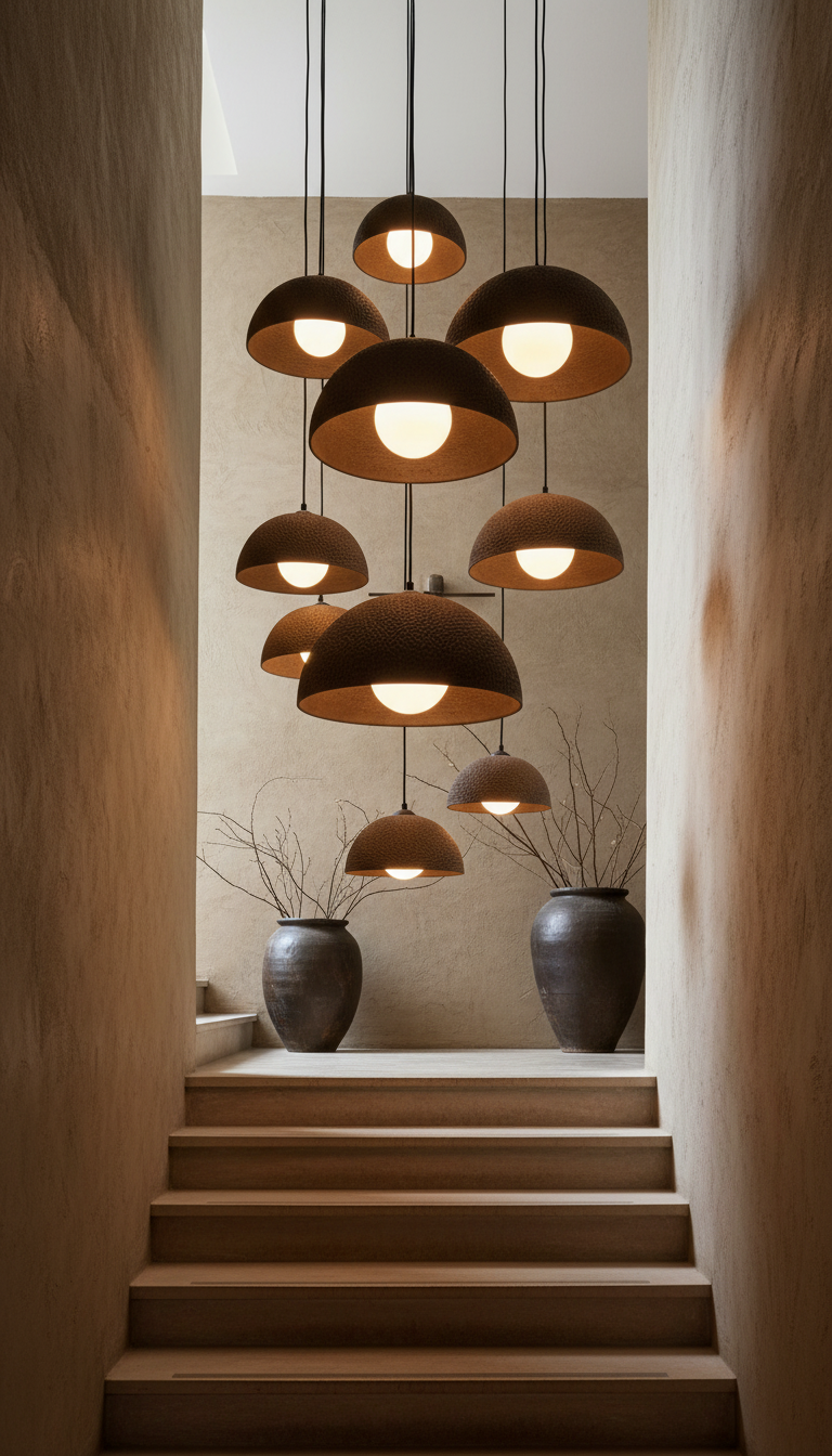 Brown Special Texture Handmade Wabi Sabi Stoneware Ceramic Pendant Light