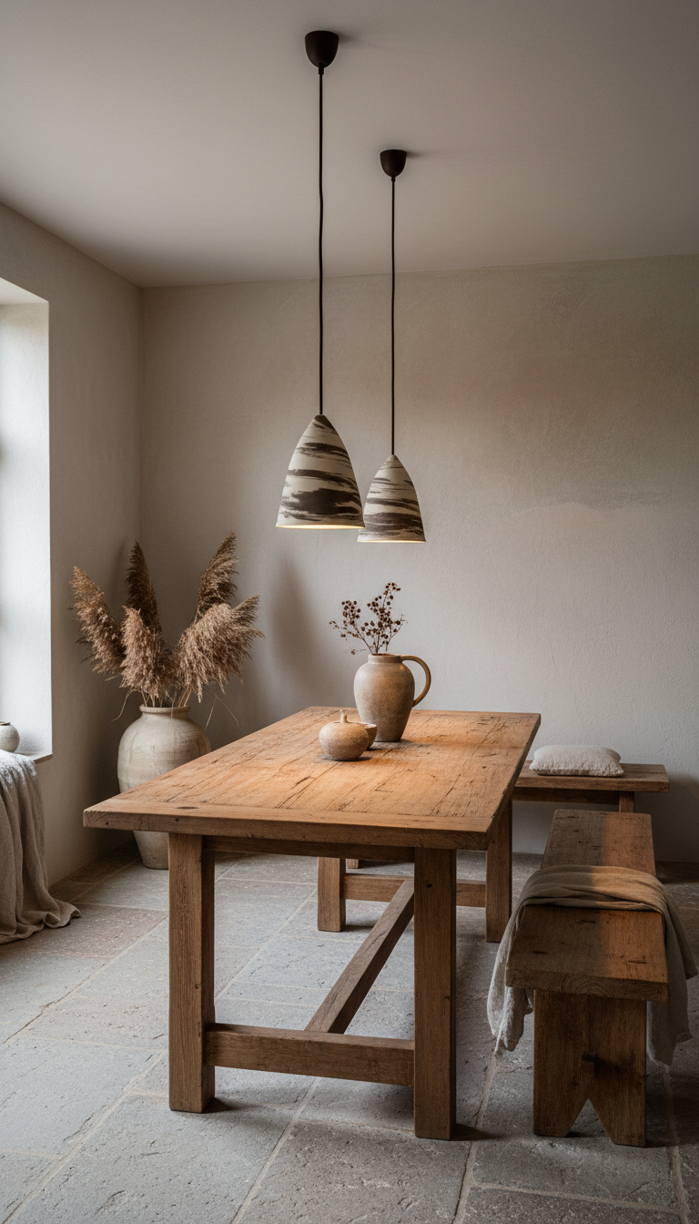 Auren beige & brown handmade ceramic pendant light, wabi sabi stoneware – image 6