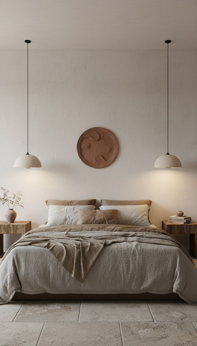 Beige Natural Textured Handmade Wabi Sabi Ceramic Pendant Chandelier