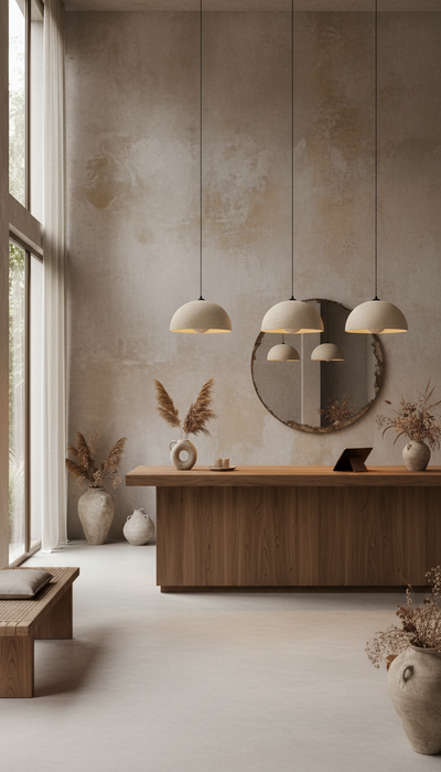 Beige Natural Textured Handmade Wabi Sabi Ceramic Pendant Chandelier