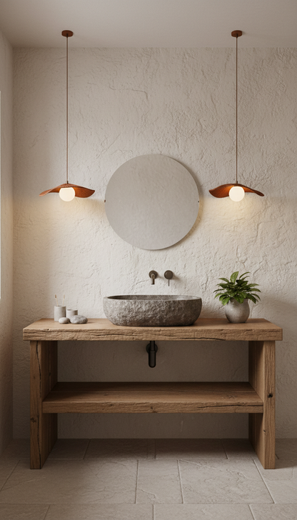 Terracotta 19 inç El Yapımı Seramik Wabi Sabi Sarkıt Işık, Rustik Tavan Lambası, Yatak Odası Sarkıt Lambası, Ev Hediyesi