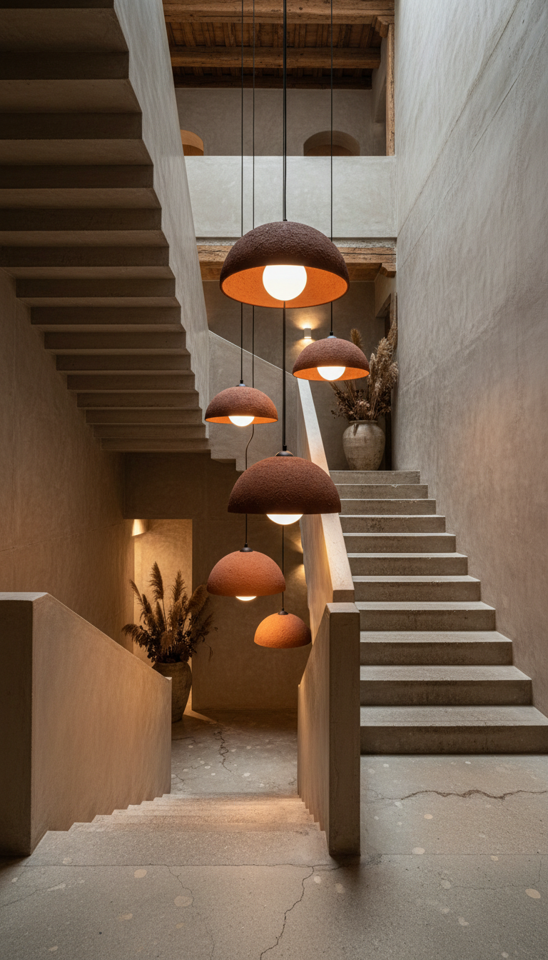 Terracotta Renkli El Yapımı Seramik Sarkıt Avize, Wabi Sabi Seramik Lamba,