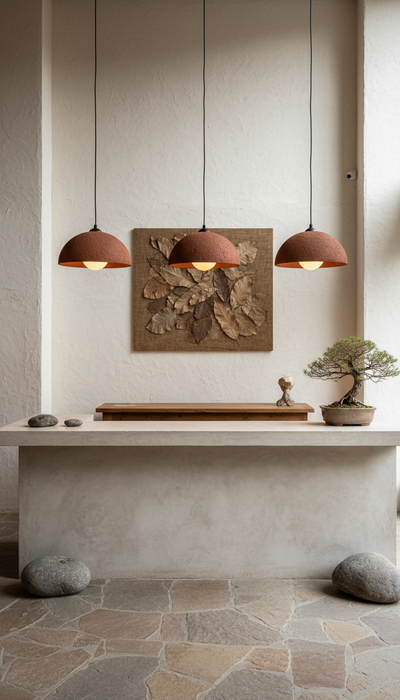 Terracotta Color Handmade Ceramic Pendant Chandelier, Wabi Sabi Ceramic Lamp,