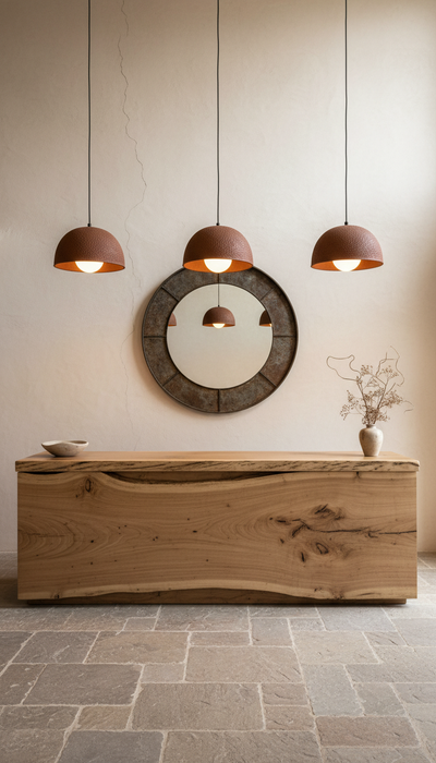 Terracotta Color Handmade Ceramic Pendant Chandelier, Wabi Sabi Ceramic Lamp, Home Gift Lamp