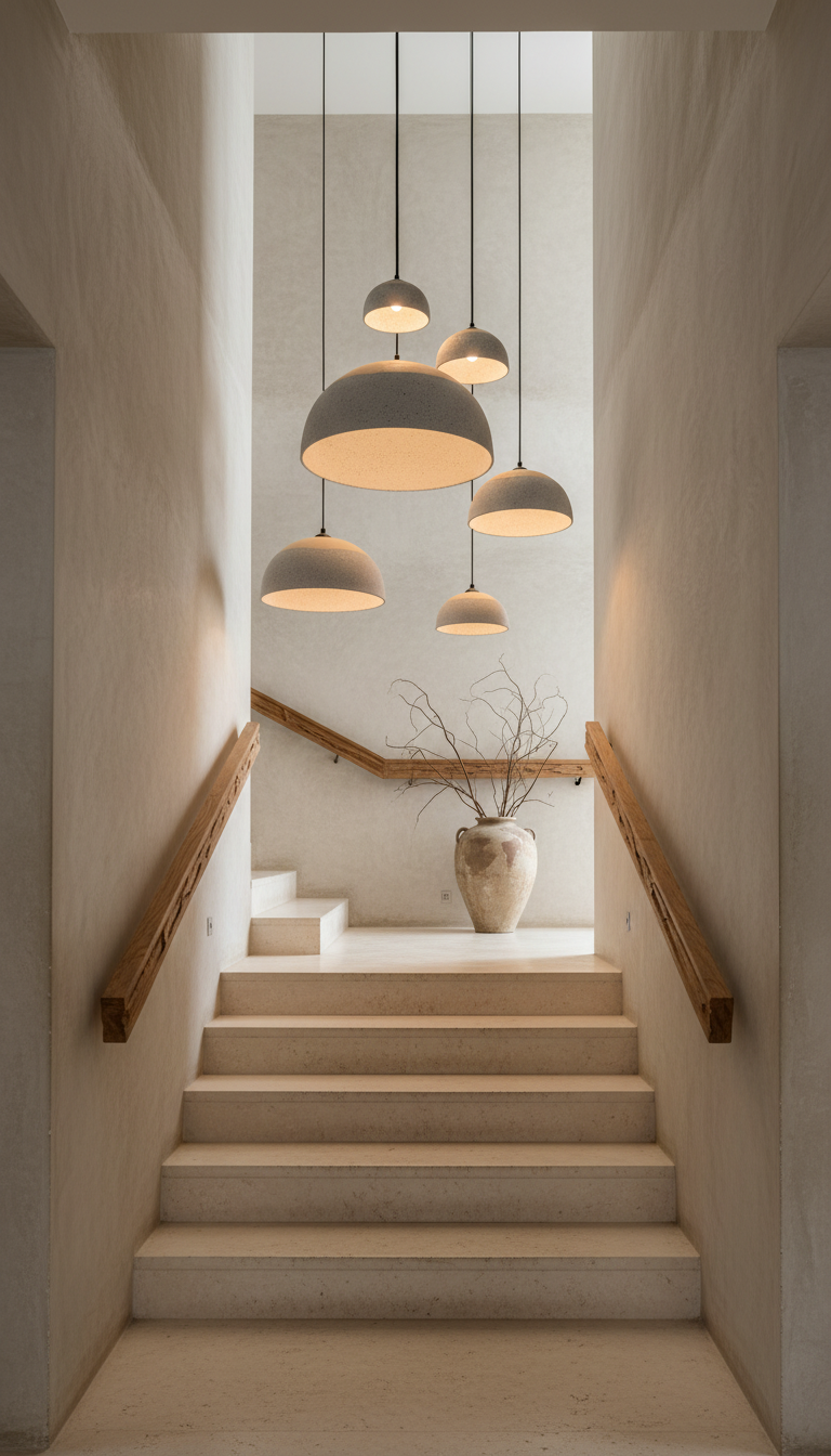 Idra white & blue handmade ceramic pendant light, wabi sabi stoneware – image 4
