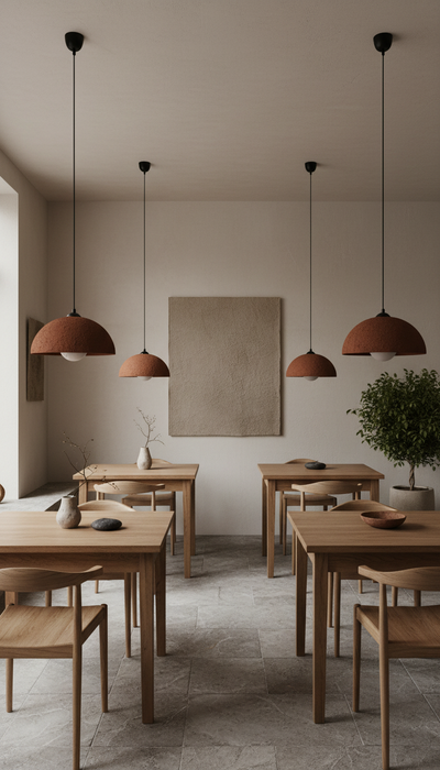 Terracotta Color Handmade Ceramic Pendant Chandelier, Wabi Sabi Ceramic Lamp,