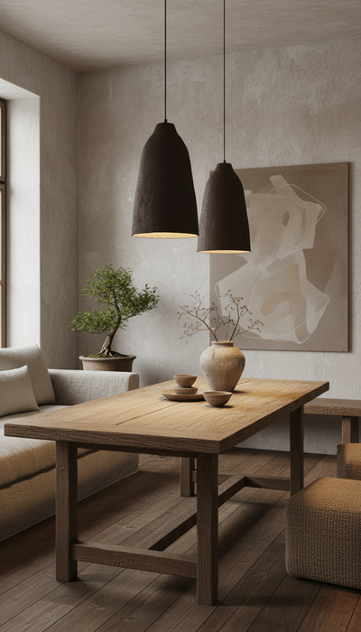 Wabi Sabi Long Handmade Ceramic Pendant Chandelier, Natural Textured Ceramic Lamp, Kitchen Island Chandelier