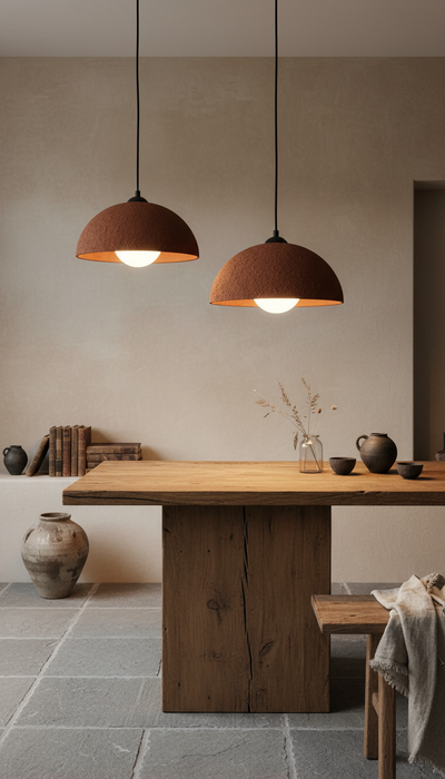 Terracotta Color Handmade Ceramic Pendant Chandelier, Wabi Sabi Ceramic Lamp,