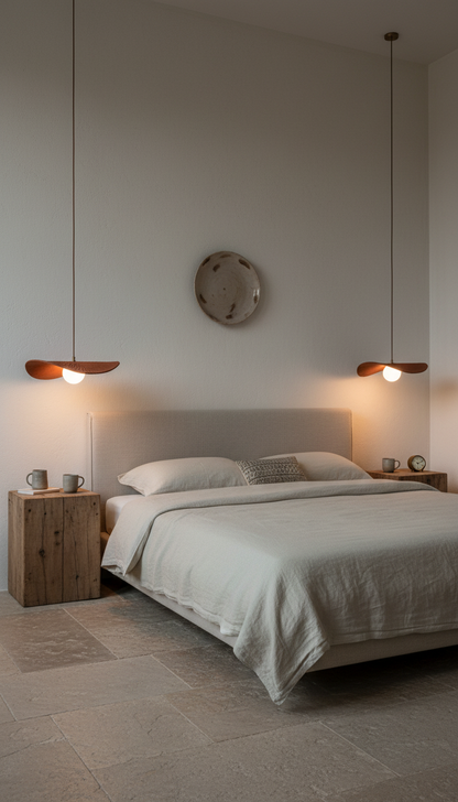 Terracotta 19 inç El Yapımı Seramik Wabi Sabi Sarkıt Işık, Rustik Tavan Lambası, Yatak Odası Sarkıt Lambası, Ev Hediyesi