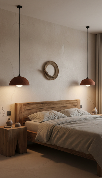 Terracotta Color Handmade Ceramic Pendant Chandelier, Wabi Sabi Ceramic Lamp,