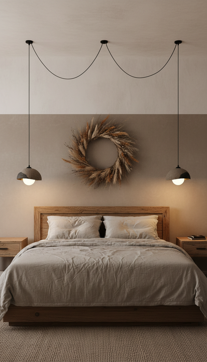 Beige, besondere Textur, handgefertigte Wabi Sabi Steingut Keramik Pendelleuchte