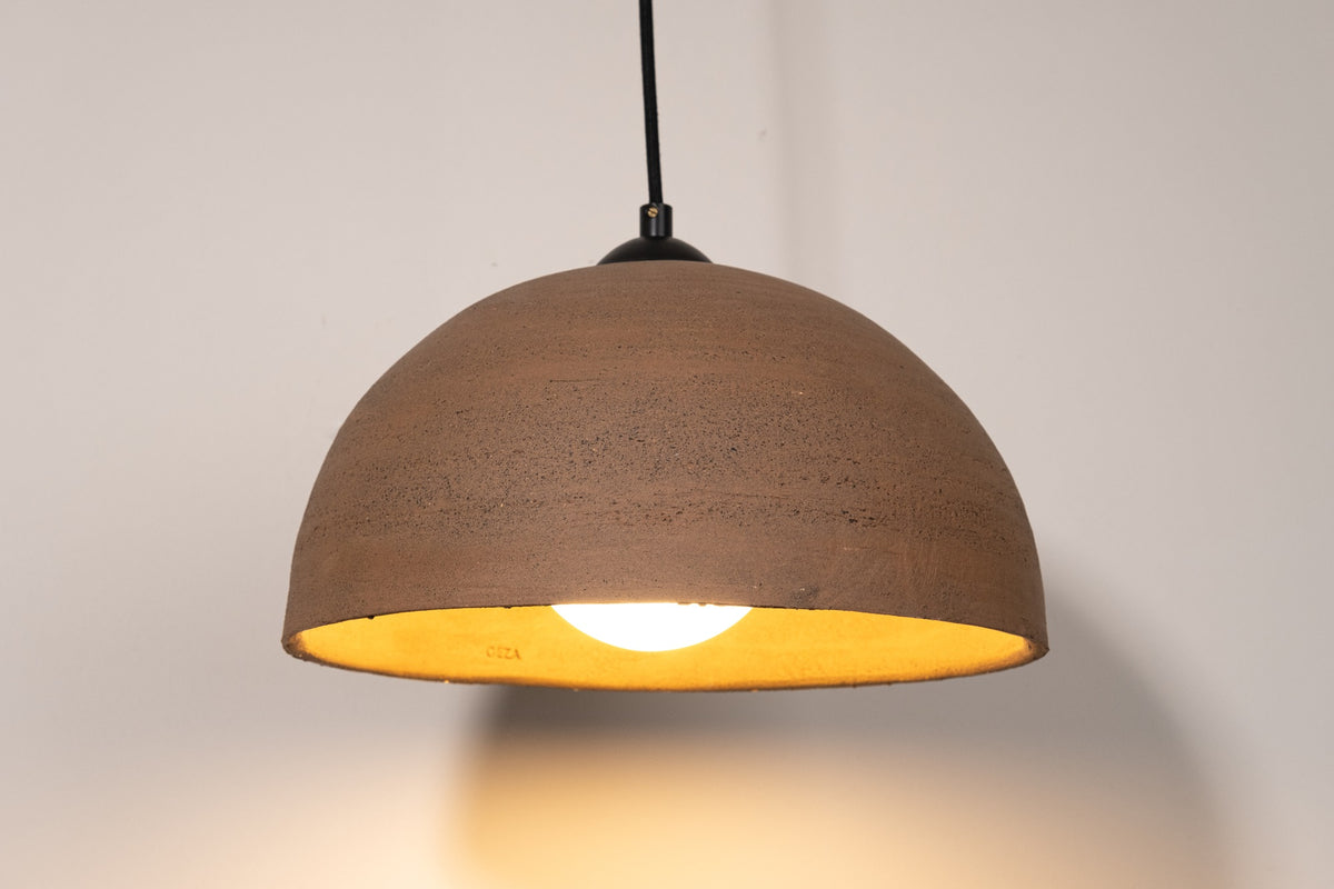 Kairi – handmade brown ceramic pendant light in natural stoneware clay by Geza Ceramic Studio