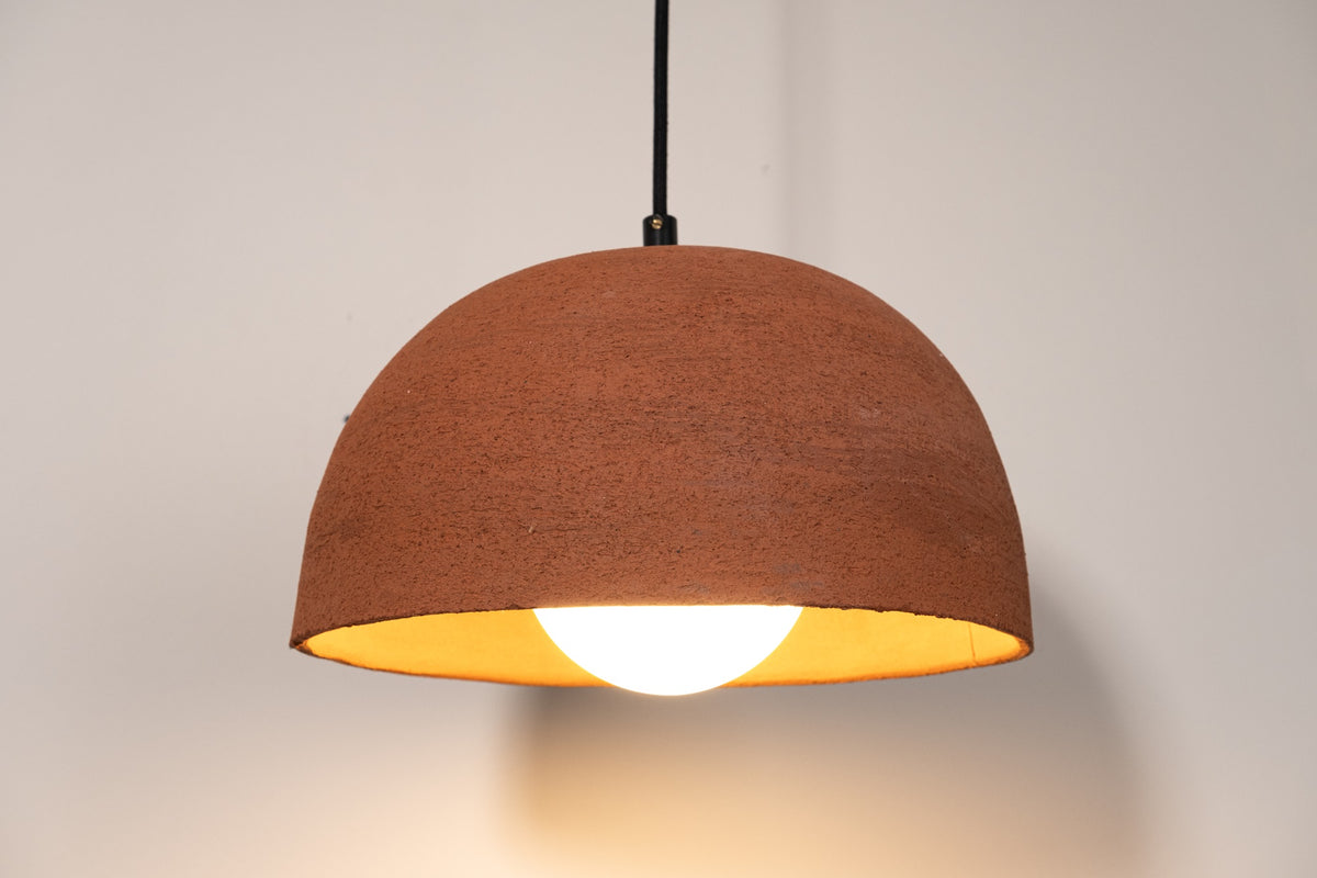 Minara – handmade terracotta ceramic pendant light in natural stoneware clay by Geza Ceramic Studio